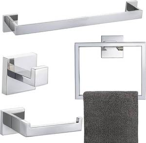 lot 2432 image: $48 4-Piece Chrome Bathroom Set Towel Bar, Wall Mounted 23.6-in