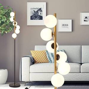 lot 2433 image: $86 LED Standing Floor Lamp with Glass Shade, 6 Lights, Bulbs Included