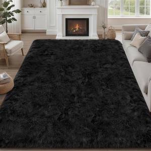 lot 2440 image: $50 8x10 Area Rug - Ultra Soft Shag, Non-Slip, Plush Carpet, Black