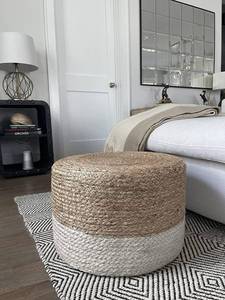lot 2451 image: $68 Scandilivin Homes Pouf Ottoman - 100% Jute Braided Footrest