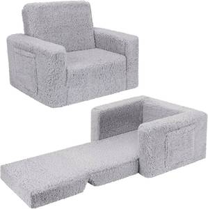 lot 2452 image: SLIGUY Toddler Couch & Chair - Convertible Sofa to Pull-Out Couch