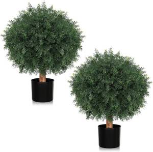lot 2453 image: $91 24-Inch Artificial Cedar Ball Topiary Set of 2 in Black Pots