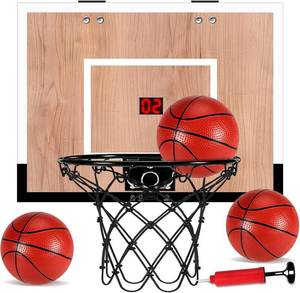 lot 2456 image: $47 Indoor Basketball Hoop for Kids with Wooden Backboard, 3 Balls