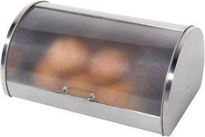 lot 2457 image: Oggi Stainless Steel Roll-Top Bread Box with Frosted Lid