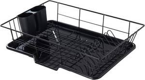 lot 2460 image: 3-Piece Dish Drainer Rack Set with Cutlery Holder, Black