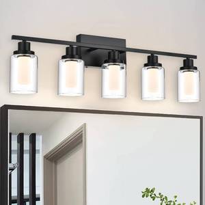 lot 2472 image: $126 5-Light 5CCT LED Bathroom Fixture, Matte Black Vanity Lighting