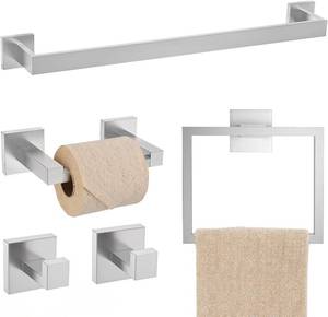 lot 2481 image: $53 TQKAG Brushed Nickel Hardware Set 5-Piece, Pivoting TP Holder