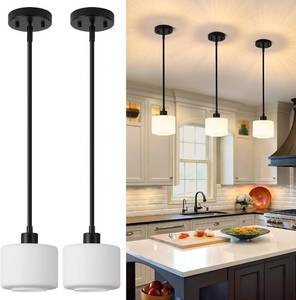 lot 2488 image: $85 Black Pendant Lights 2-Pack, Milk Glass Rods OS-YQ8153-2PBK