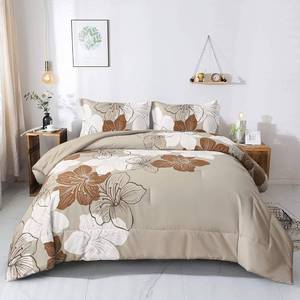 lot 2493 image: Menghomeus Brown Comforter Set King Taupe Floral Bedding (1C, 2P)