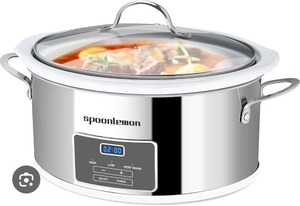 lot 2526 image: $50 Spoonlemon 6 QT Stainless Steel Digital Oval Slow Cooker