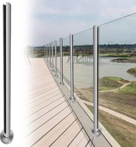 lot 2551 image: $60 Round Glass Railing 43.5in Post, 304 Stainless Steel Balustrade