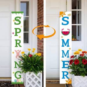 lot 2552 image: Two-Sided Spring Porch Sign, 47-Inch Wooden Decor, Vertical Sign