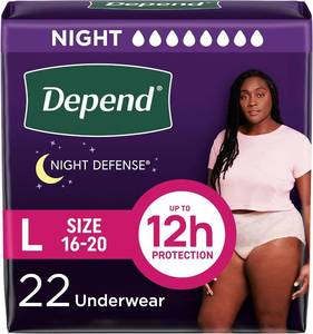 lot 2560 image: TWO Pack Depend Night Defense Diapers Overnight Large 22 Count (44 Total)
