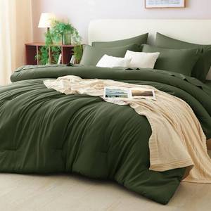 lot 2566 image: $46 CozyLux Queen Comforter Set Olive Green, 5 Pieces with Sheets