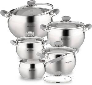 lot 2568 image: $100 Daniks 10-Piece Stainless Steel Cookware Set with Glass Lids