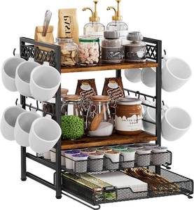 lot 2570 image: Coffee Bar Station Organizer, 4-Tier K-Cup Organizer with 12 Hooks