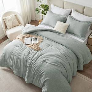 lot 2573 image: CozyLux FullQueen Comforter Set, 3 Pieces, Sage Green Bedding, 2 Shams
