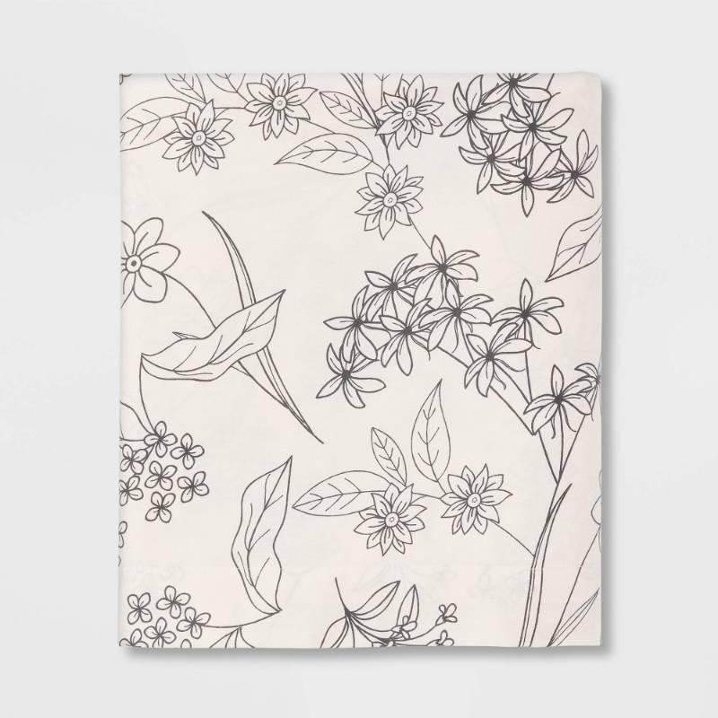 lot 1540 image: Full Easy Care Cotton Blend Sateen Flat Sheet Gray Floral - Room Essentials 225 Thread Count, MADE IN GREEN Certified 81x96