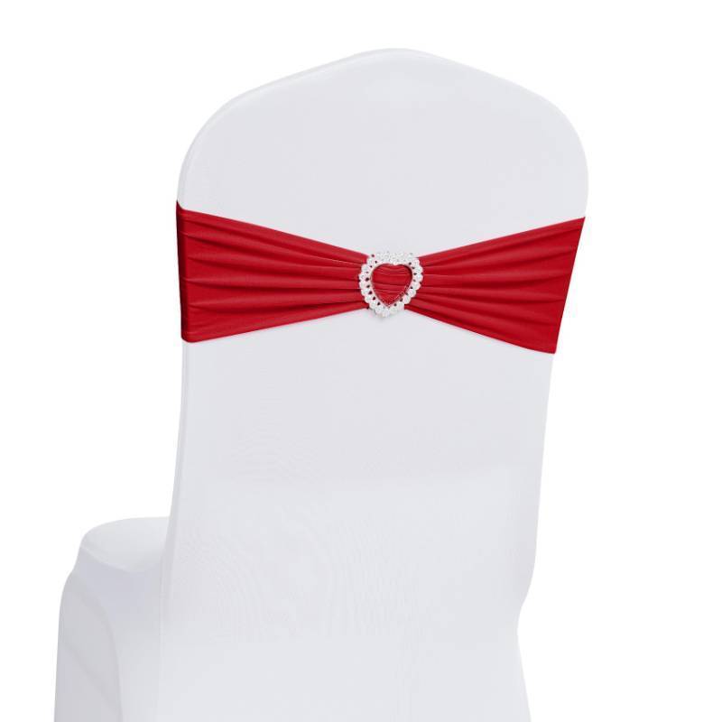 lot 1571 image: Howhic Pack of 30 Spandex Chair Sashes Bows Stretch Chair Cover Band with Buckle Slider Universal Elastic Chair Ties for Wedding Banquet Party Event Decoration (Ruby)