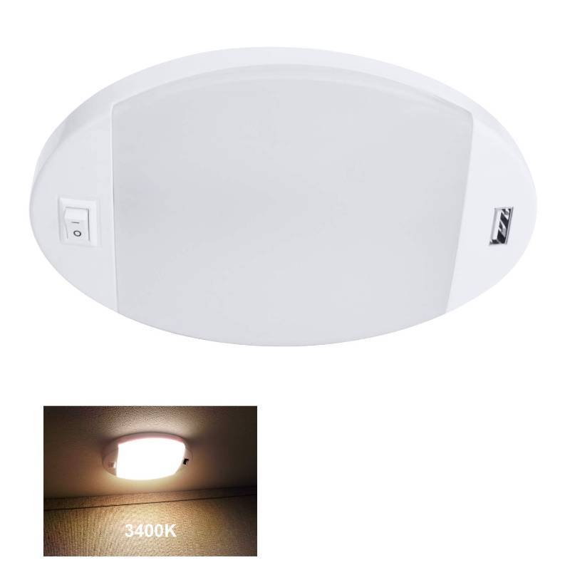 lot 1617 image: Facon 12V RV Interior Lights with Fast USB Charger (5V2.4A) Oval Pancake LED Ceiling Light Fixture with Switch, 12Volt Lighting for RV, Camper, Boat, Tiny Homes