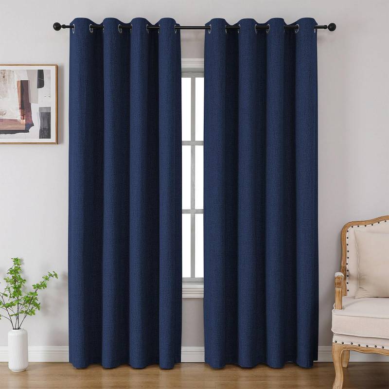 lot 3101 image: CUCRAF 100% Blackout Curtains 84 inches Length 2 Panels Set, Room Darkening Linen Textured Curtain Grommet for Bedroom Living Room, Light Blocking Thermal Insulated Drapes (52 x 84 Inch,Navy Blue)