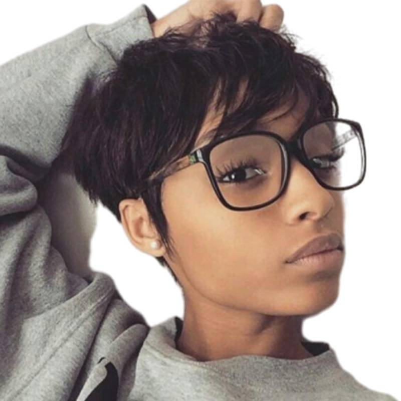 lot 3151 image: Short Wigs for Black Women Pixie Cut Wigs for Black Women Glueless Natural Hair Wig Layered Wig Black Short Wig with Bangs Full Machine Made Wig Color 1B# (Black)
