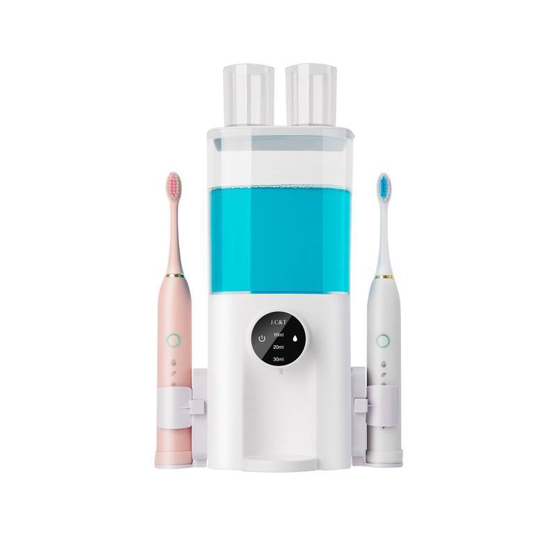 lot 3164 image: J.C&T Automatic Mouthwash Dispenser, 21.98 Fl Oz (650ML) Touchless Electric Wall-Mounted & Countertop, Rechargeable Mouth Wash Dispensers for Bathroom with Magnetic Cups for Kids & Adults, White