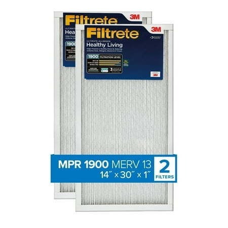 lot 9282 image: Filtrete 14x30x1 Air Filter  MPR 1900  MERV 13  Healthy Living Ultimate Allergen 3-Month Pleated 1-Inch Air Filters  2 Filters