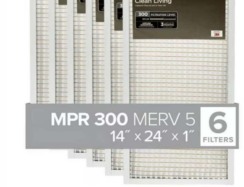 lot 9388 image: Filtrete Clean Living Basic Dust Filter, MPR 300, 14-Inch x 24-Inch x 1-Inch, 6-pack