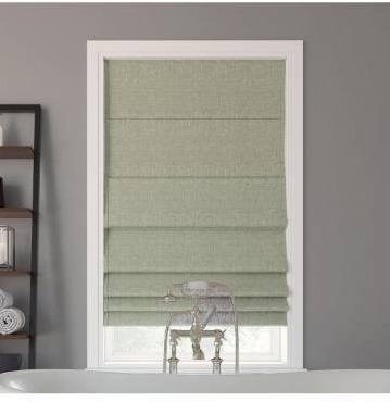 lot 9404 image: Sun Zero Preble Textured 100% Total Blackout Cordless Roman Shade, Sage Green, 31 W x 64 H