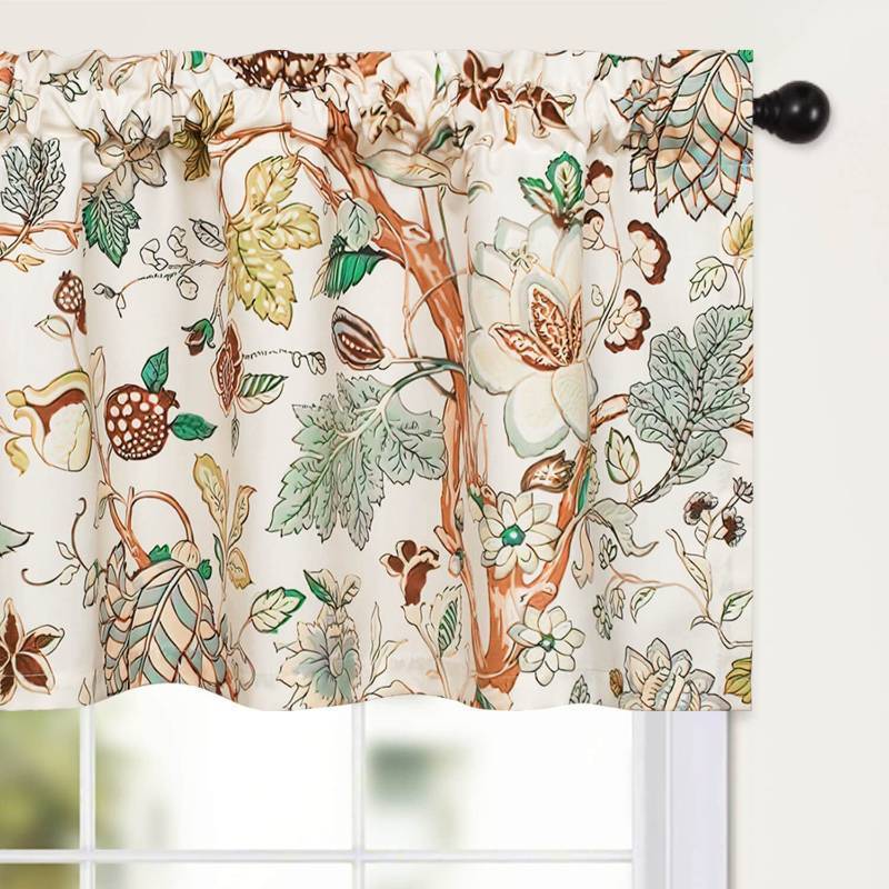 lot 9759 image: VOGOL Natural Plant Pattern Valance Curtains, 18 Inches Long Boho Flower & Fruit Design Window Treatments, Multi-Color Farmhouse Drapes for Small Window, 1 Panel