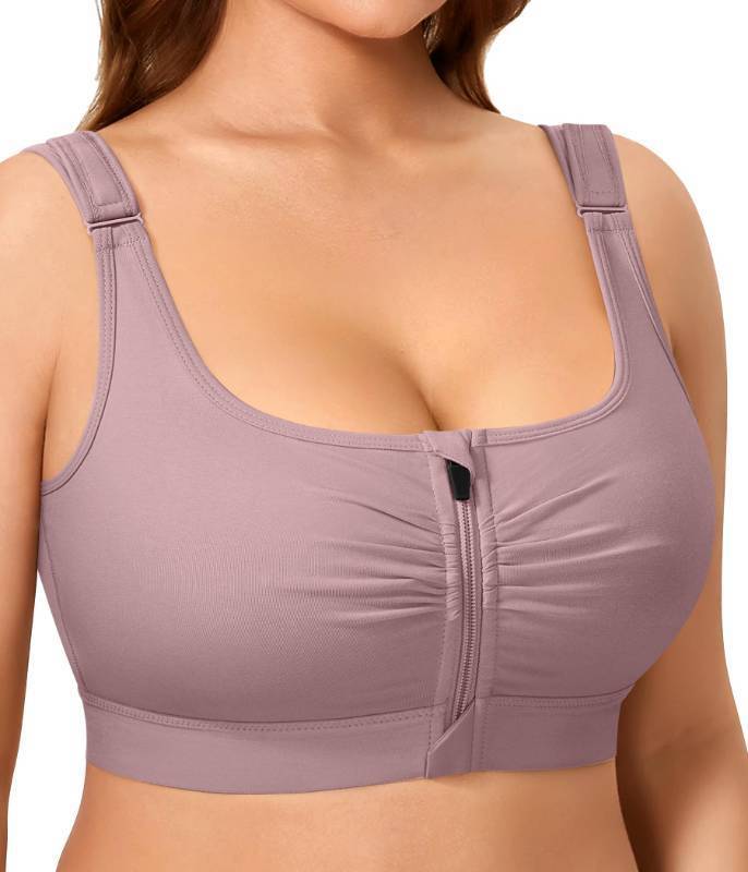 lot 9763 image: BRABIC Wireless Zip Front Closure Bras for Women No Underwire Full Coverage Comfort Everyday Post Surgery Compression Bra (US, Alpha, Small, Regular, Regular, Purple)
