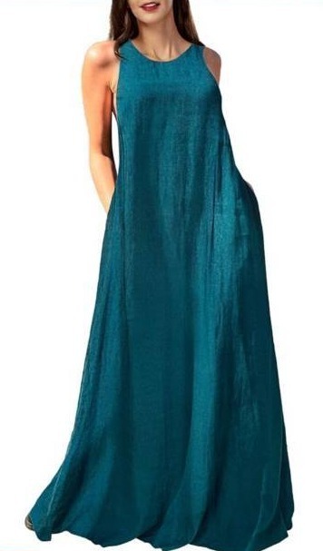 lot 9704 image: Mingyuezai Womens Sleeveless Linen Maxi Dress Casual Long Dresses with Pockets 3XL