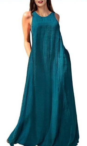 lot 9705 image: Mingyuezai Womens Sleeveless Linen Maxi Dress Casual Long Dresses with Pockets 3XL