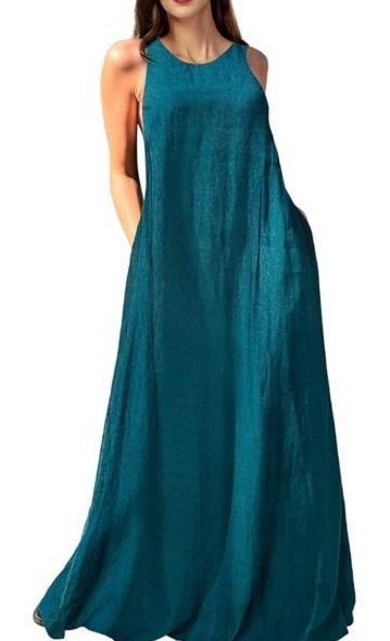lot 9707 image: Mingyuezai Womens Sleeveless Linen Maxi Dress Casual Long Dresses with Pockets 3XL