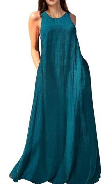 lot 9708 image: Mingyuezai Womens Sleeveless Linen Maxi Dress Casual Long Dresses with Pockets 3XL