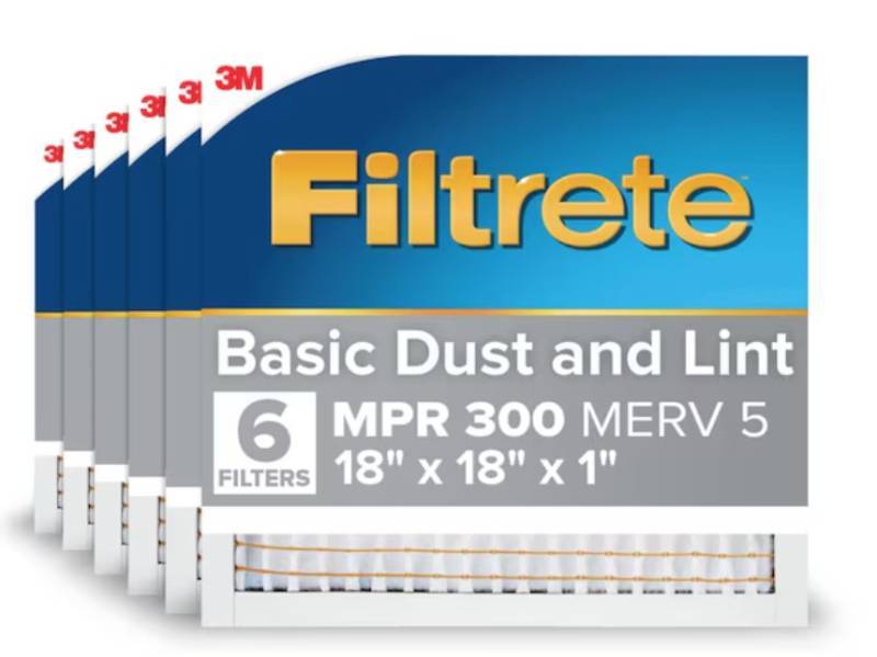 lot 8254 image: Filtrete Air Filter  MPR 300  MERV 5  Clean Living Basic Dust 3-Month Pleated 1-Inch Air Filters  6 Filters  White (18 x 18 x 1)