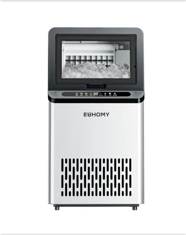 lot 3565003 image: EUHOMY15.4 in. 105 lbs.  24H Full Size Cube Freestanding Commercial Ice Maker in Stainless Steel, Clean Cycle and 3-Ice types DAMAGED (See Pictures and Description) - Retail $499