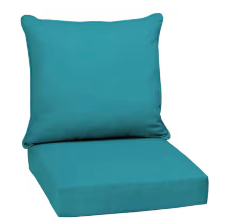lot 3565012 image: 24 in. x 24 in. x 6.5 in. Outdoor Repacement Deep Seating Lounge Chair Cushion with Backrest Sky Hampton Bay, color different than in picture  - Retail $59