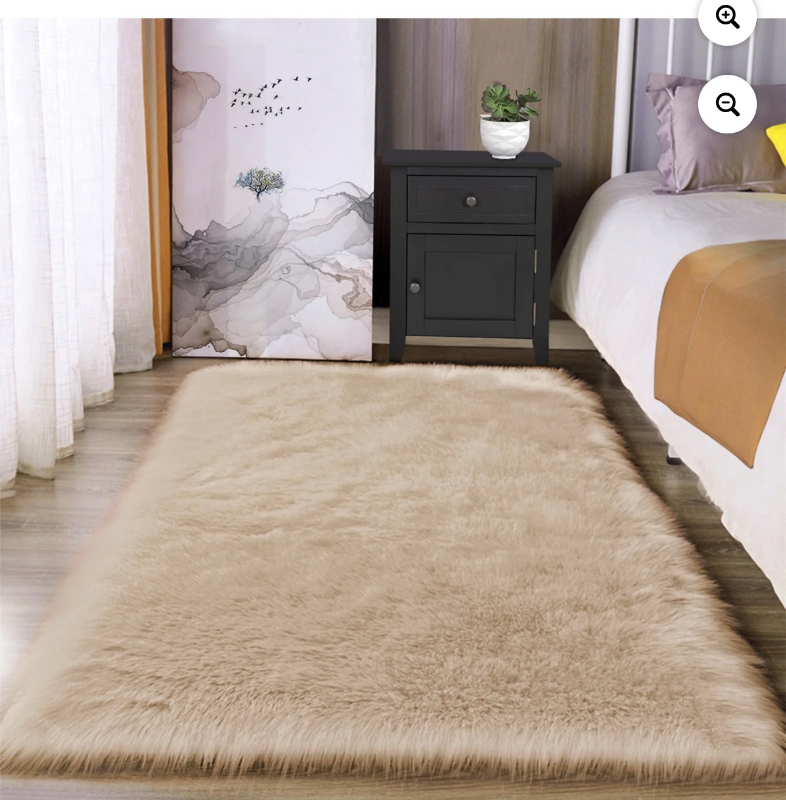 lot 3565033 image: Latepis Washable Rug 3x4 Rug Beige Sheepskin Rug Fluffy Shag Rug Furry Rug Faux Fur Rug for Living Room Bedroom Nursery Kids Room Rug Throw Rug Rectangle - Retail $32