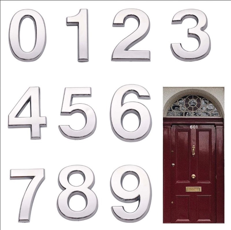 lot 3565063 image: thovorrnl 1.6 x 2.8 Plastic Silver Mailbox Numbers, 3D Self-Adhesive House Numbers, 10 Piece Pack - Retail $9