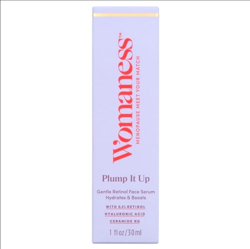 lot 3565101 image: Womaness Plump It Up Retinol Serum, Roll-on Hyaluronic Acid Hydrating Serum, Collagen Boosting Retinol Fine Lines and Wrinkles Treatment, 30 ml - Retail $29