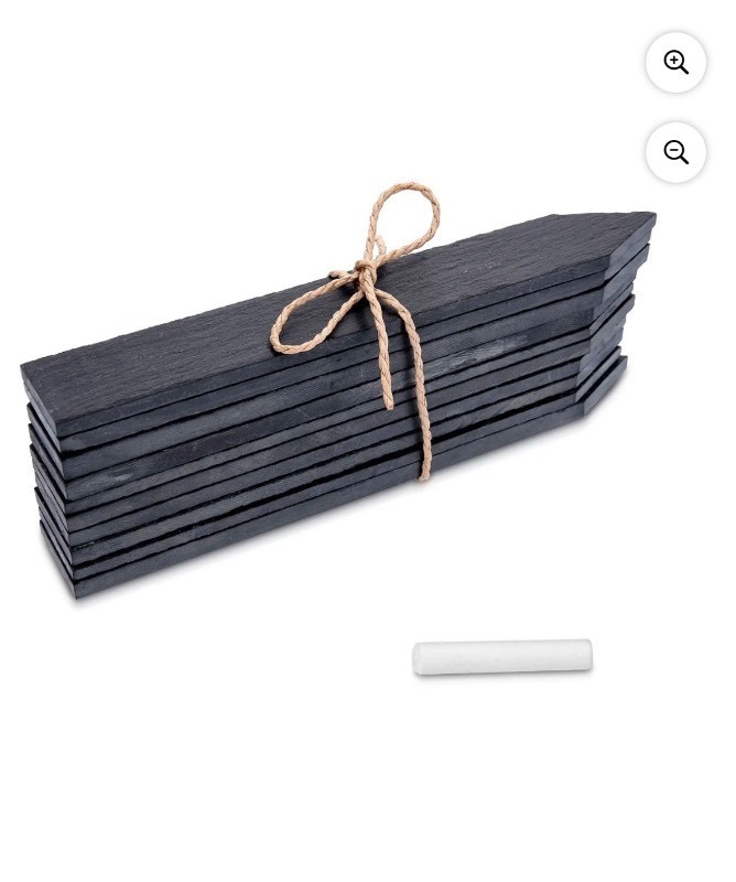 lot 3565152 image: Navaris Slate Plant Labels (10 Pieces) - Set of 10 Natural Slate Garden Markers for Herbs, Pots and Garden - Reusable Slate Tags with Chalk - Size S - Retail $14