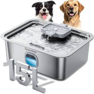 PRE OWNED 4Gal/15L Dog Water Fountain for Large Dogs, Stainless Steel Large Pet Drinking Fountain, Automatic Dog Water Bowl Dispenser with Deeper & Wider Drinking Area, Multi-Filtration, Ultra-Quiet, 6 Filters - Retail: $100