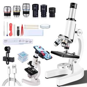 Compound Microscope for Adults & Kids - 40X-2000X High-Power Biological Microscope for Students, School Lab & Home Education, with Slides Set & Phone Adapter (White) - Retail: $60