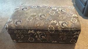 Taupe Floral Damask Cushioned Storage Ottoman - 47" W x 26" D x 16" H  - Excellent Condition