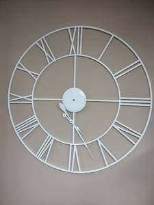 lot 352 image: Large White Roman Numeral Metal Wall Clock 40 diameter - damaged - hands need new hardware to be reattached