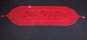 lot 353 image: Red Lace Table Runner with Floral Pattern