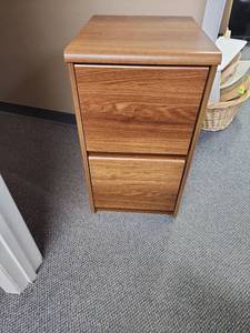 lot 224 image: Wood Laminate 2 Drawer vertical file cabinet.