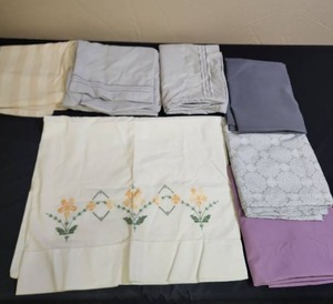 lot 359 image: Standard pillow cases - the embroidered one has a very light stain,  all others good condition